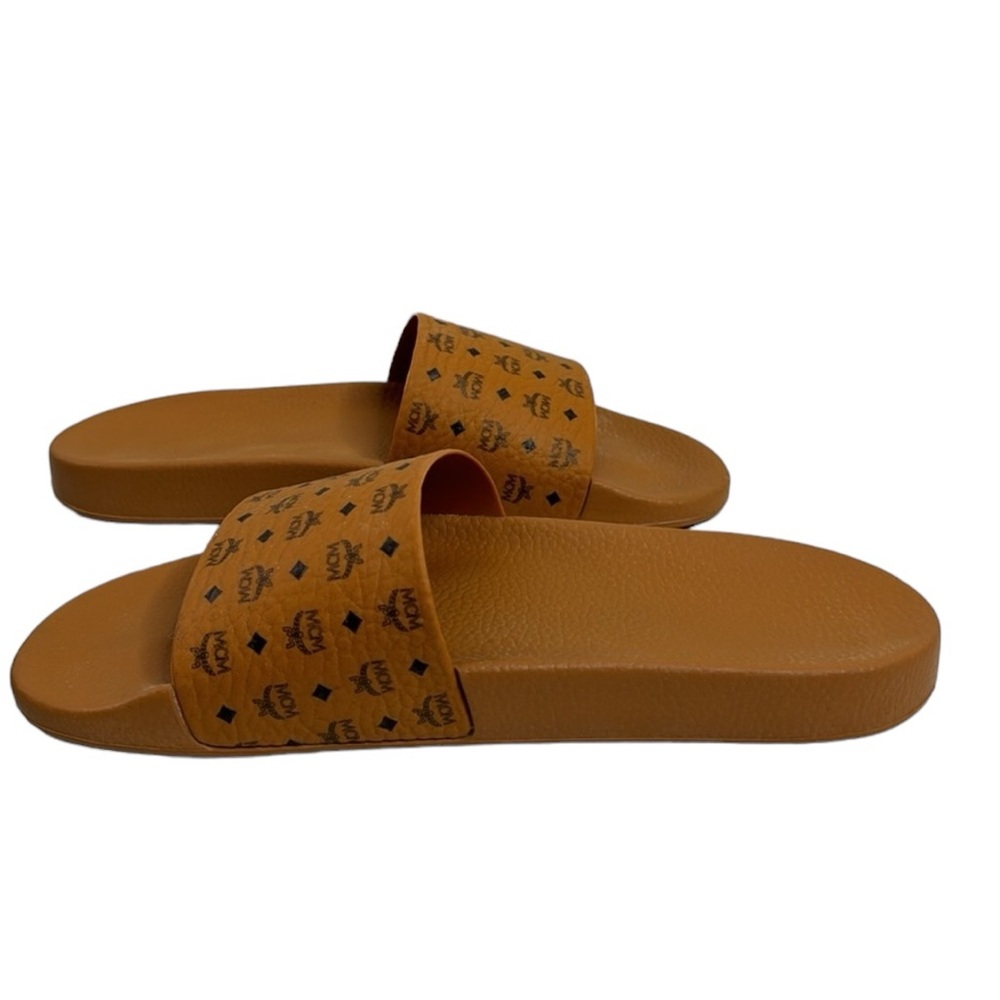 MCM NWT MEN’S BROWN BLACK MONOGRAM SLIDES SANDALS SIZE 12 / 45 - Picture 7 of 11